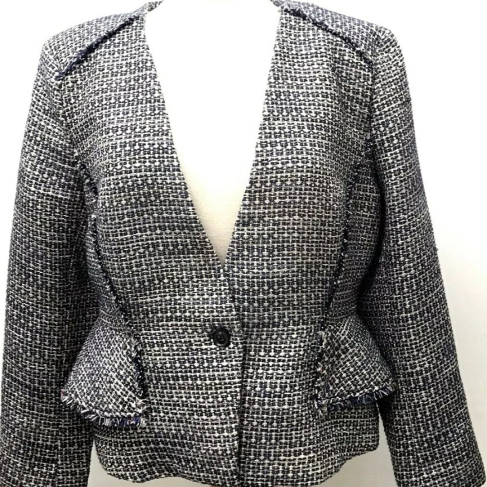 Banana Republic Navy Tweed Peplum Blazer